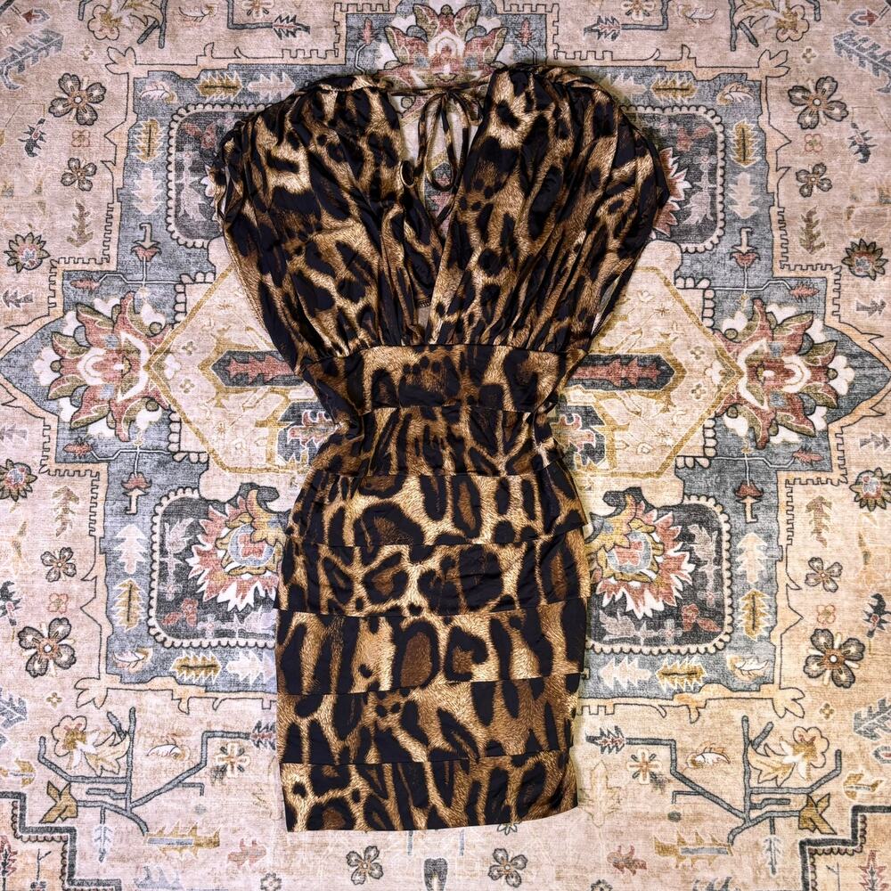 Vintage Y2K Animal Print Mini Dress Club Going Out Goth Sleaze Sexy Layered M